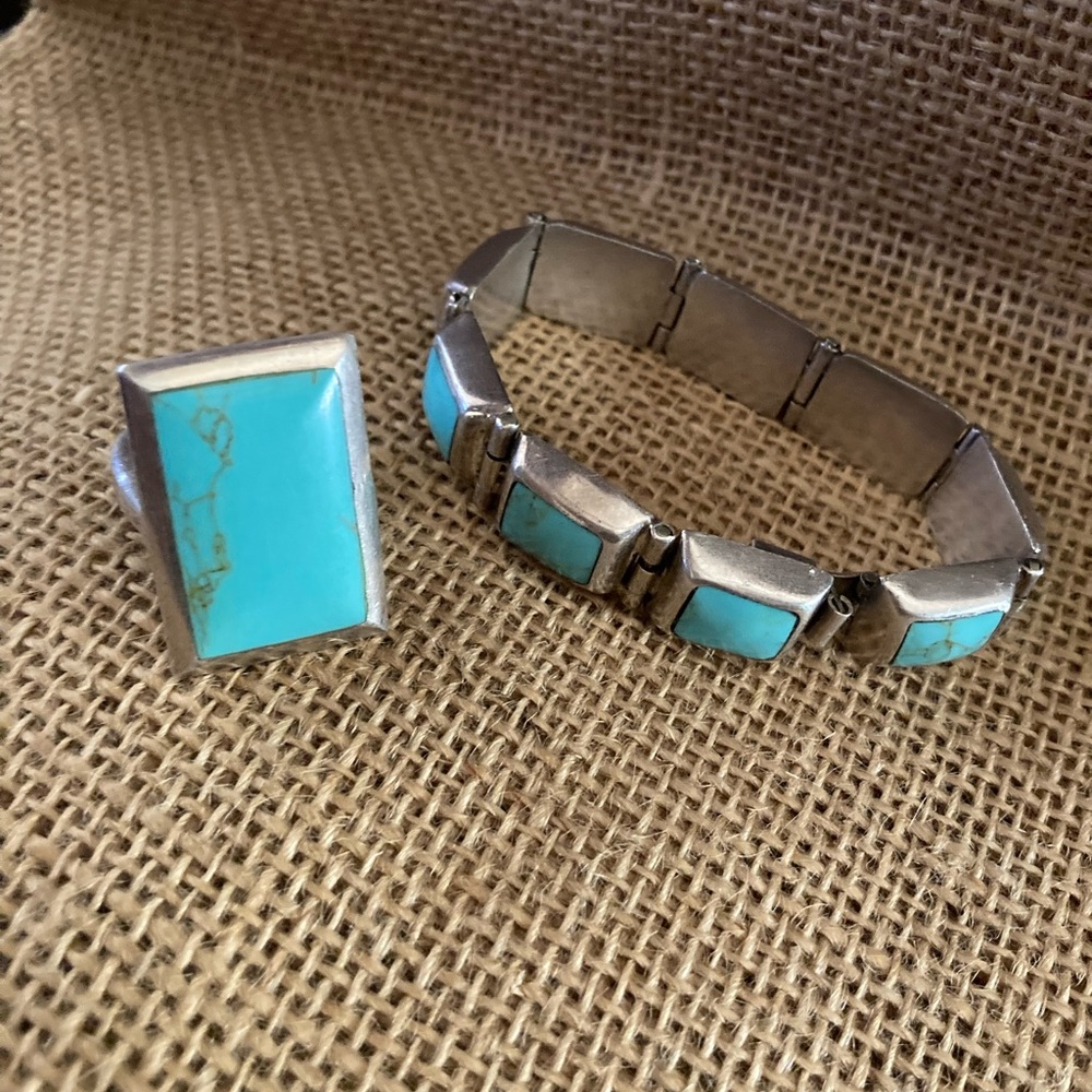 Vintage sterling turquoise bracelet an ring